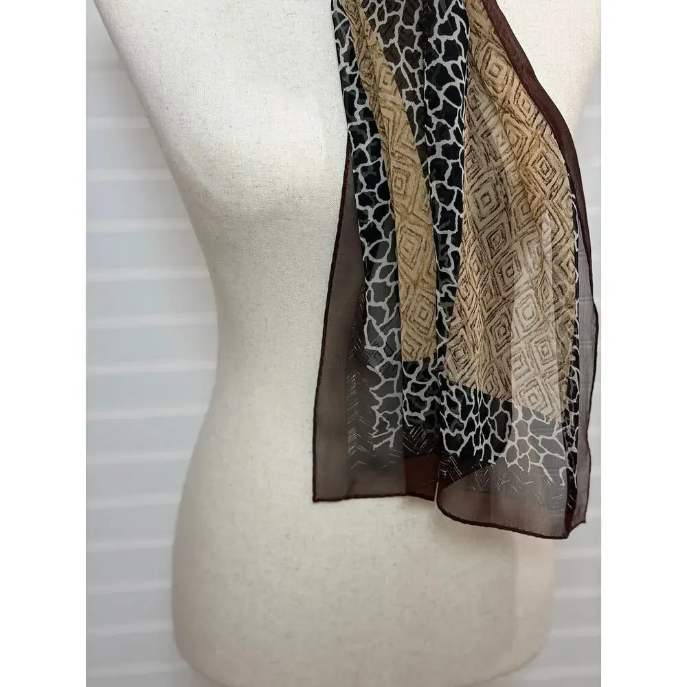 Vintage Petite Sophisticate 100 % Silk Brown Tan Animal Print Rectangular Scarf